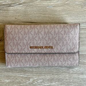 Michael Kors Pink Tri-Fold Large Pebbled Leather Wallet